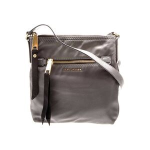 Marc Jacobs Crossbody Slim Nylon Purse Leather Trim Loam Soil Dark Gray 9 x 9 in